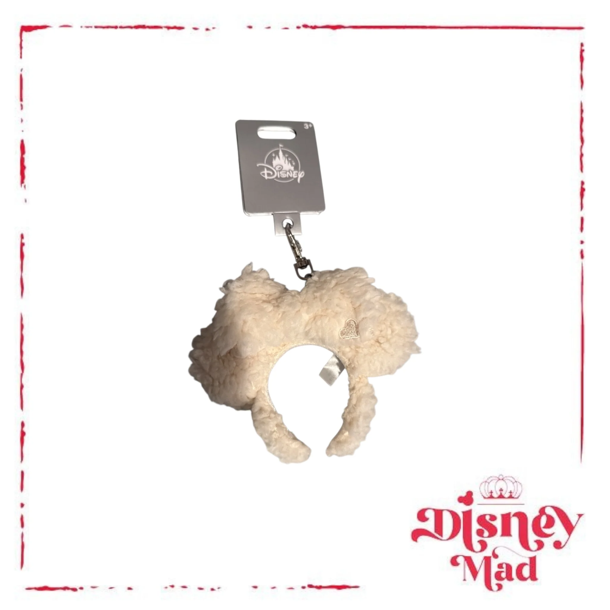 Disney Parks Minnie Mouse Headband Ears Sherpa Bag Clip Charm Keychain - Image 2