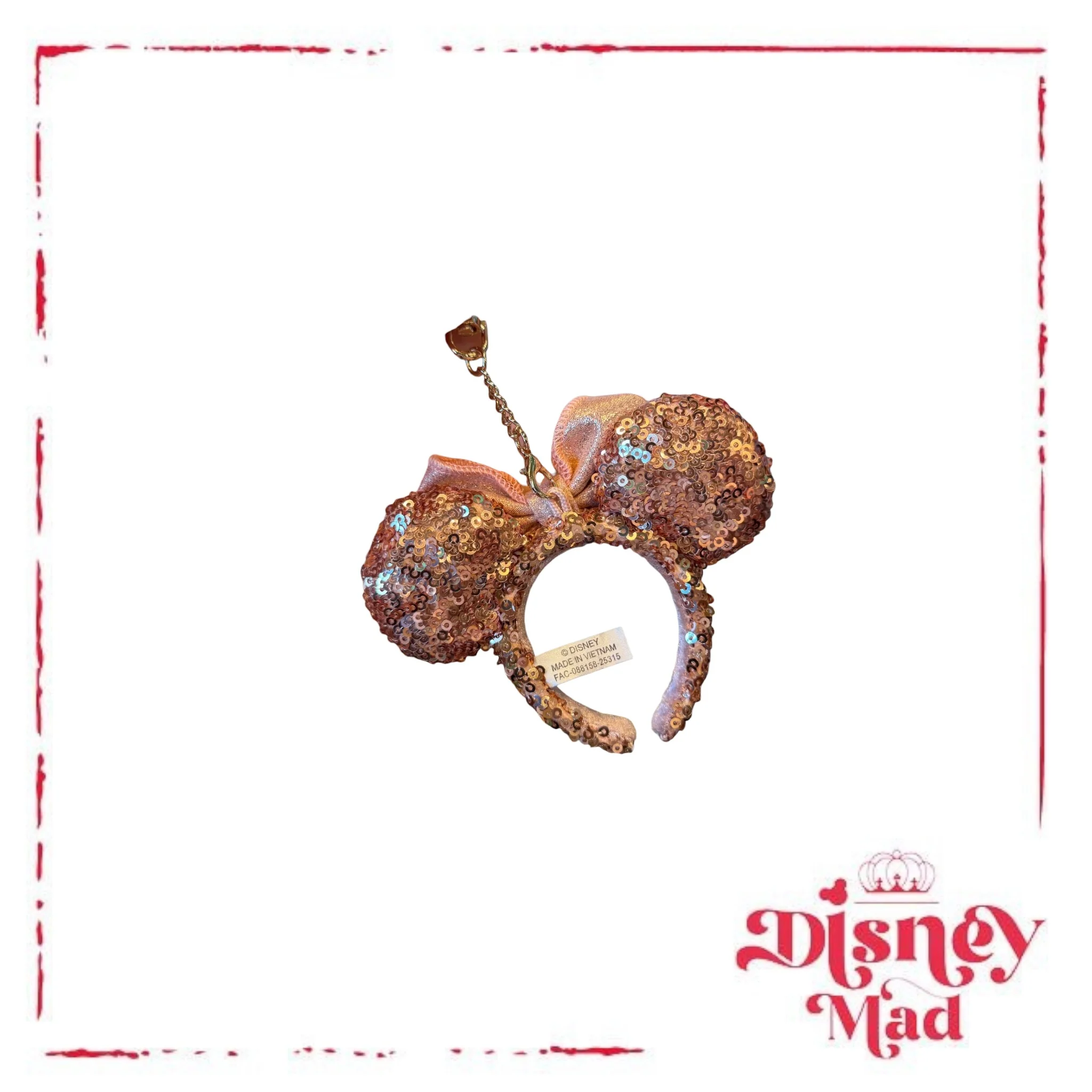 Disney Parks Minnie Mouse Rose Gold Headband Ears Bag Clip Charm Keychain - Image 2