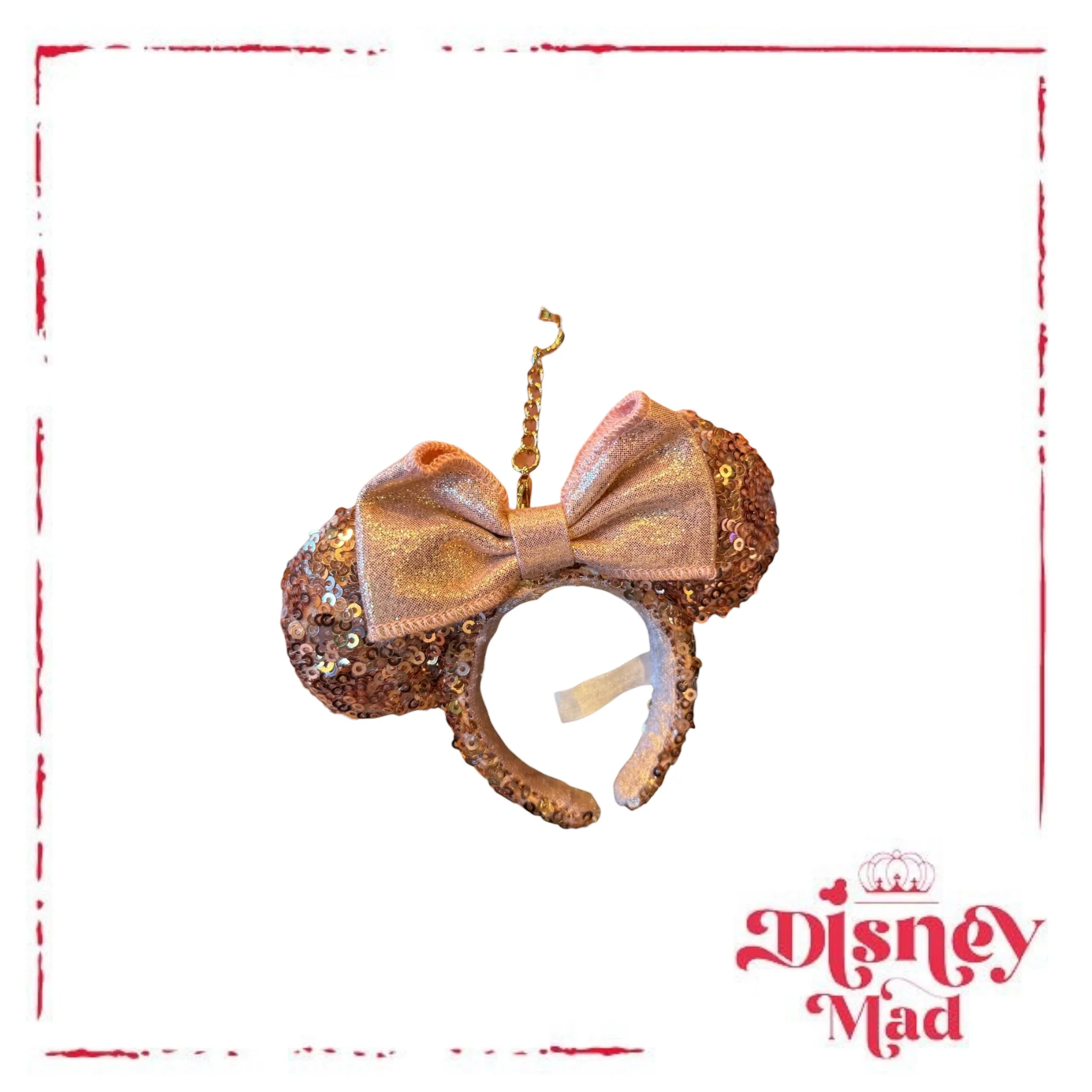Disney Parks Minnie Mouse Rose Gold Headband Ears Bag Clip Charm Keychain - Image 3