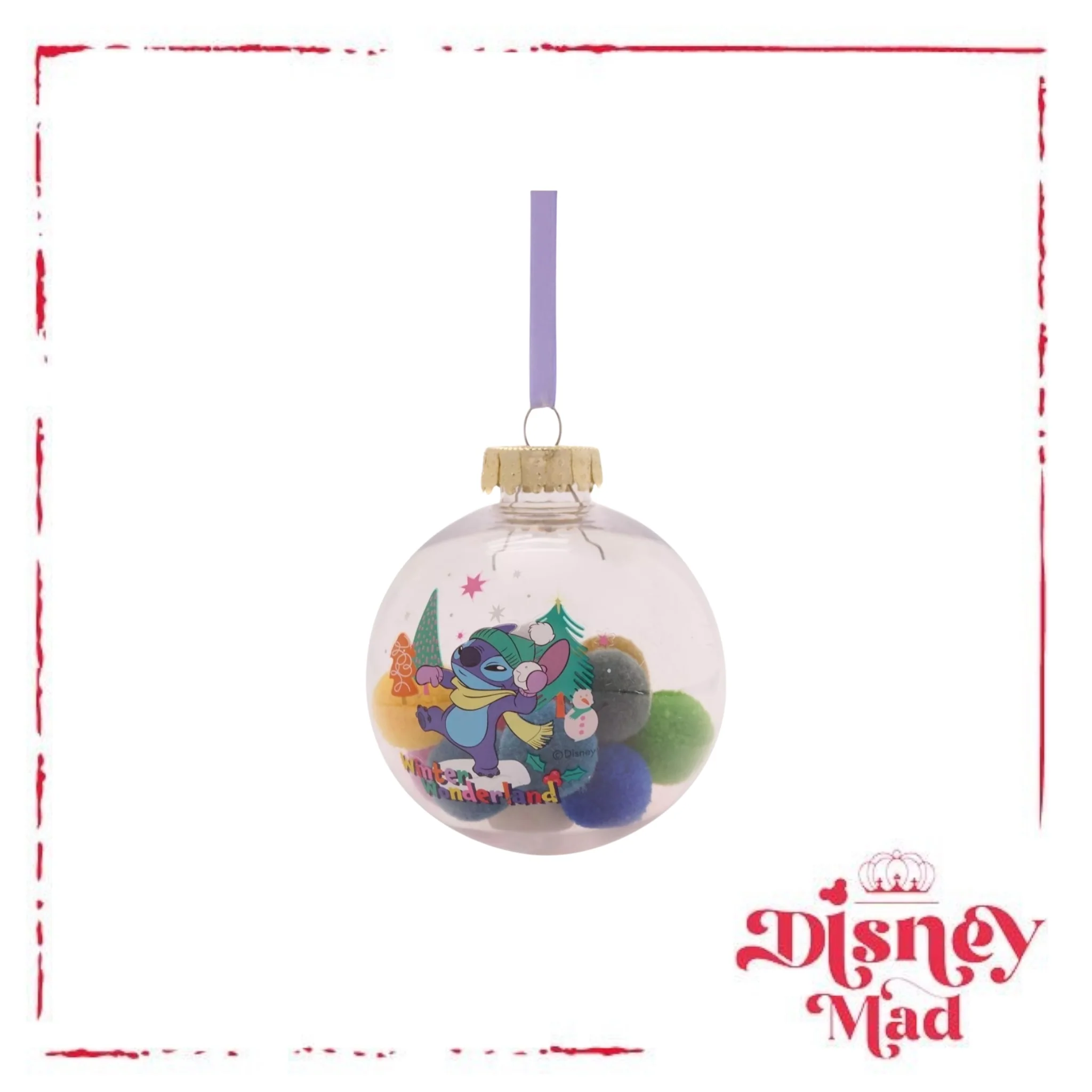 Disney Set Of 7 Baubles With Gift Box -Stitch With Pom Pots - Image 8