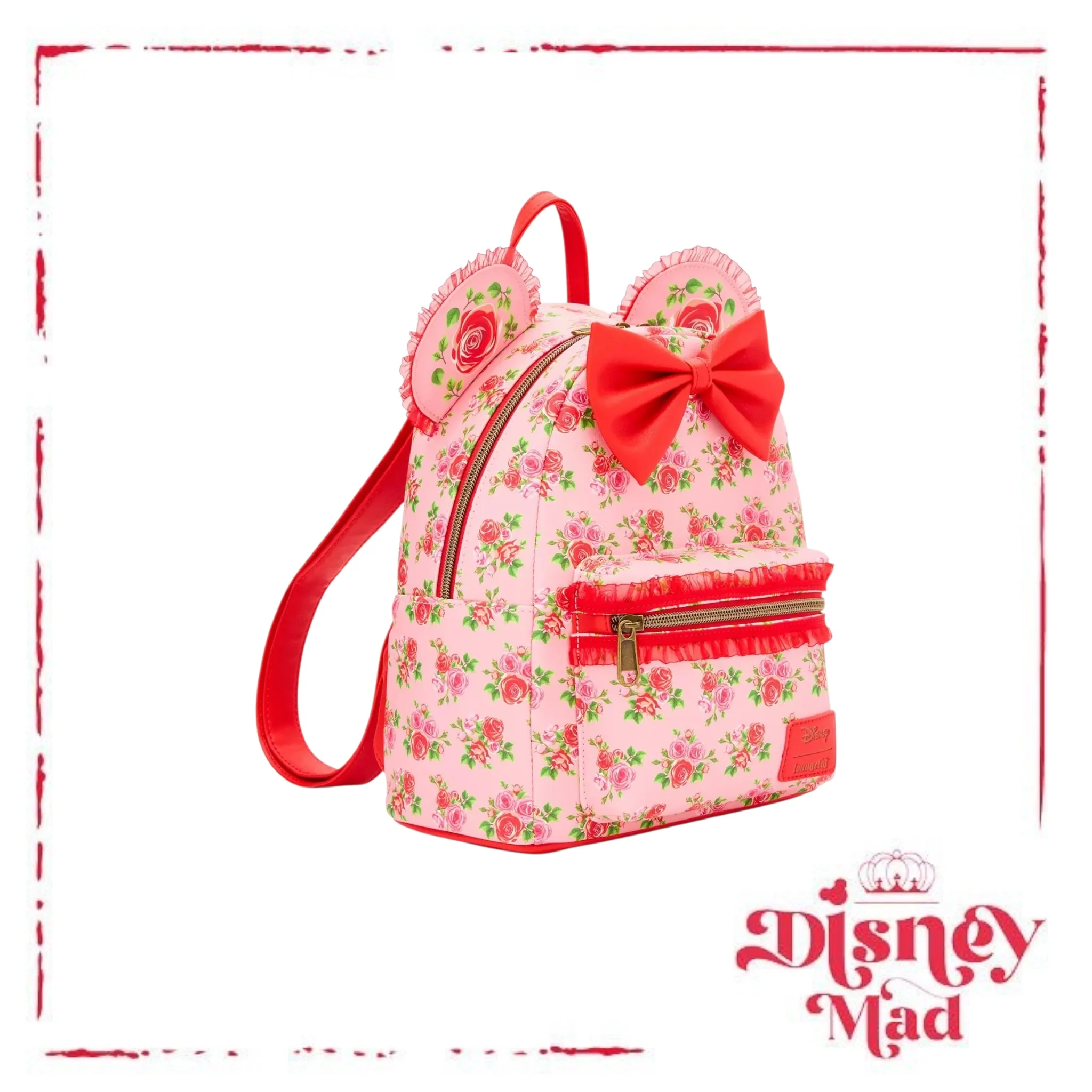 Loungefly Disney Minnie Mouse Pink & Red Roses Figural Mini Backpack - Image 2